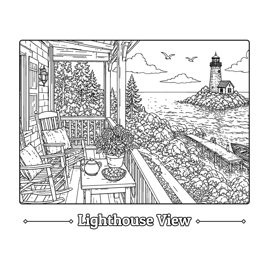 Cozy Cabins sample page 5, view from the porch