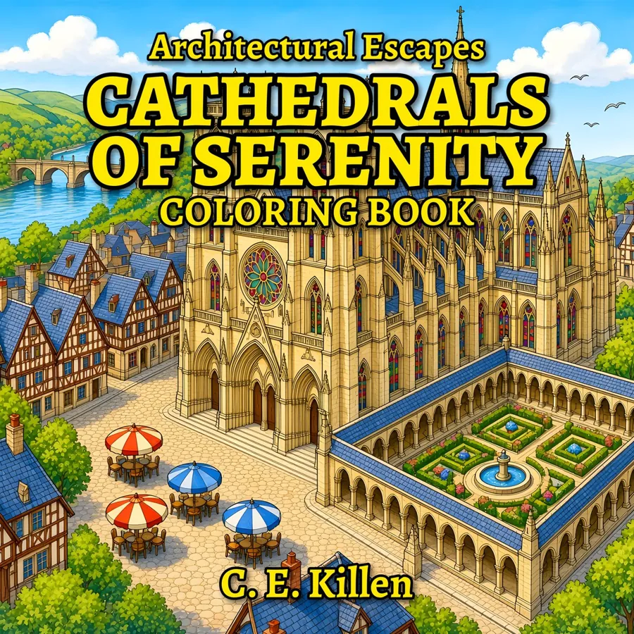 Cathedrals of Serenity front cover, Architectural Escapes Coloring Book